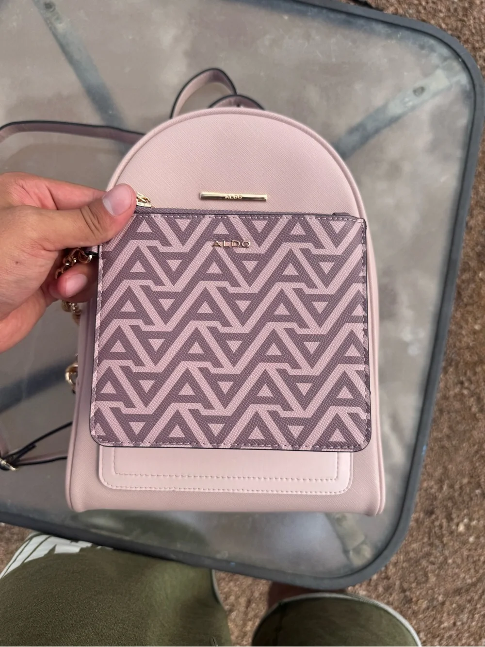 Aldo Blush Pink Mini Backpack with Patterned Pouch
